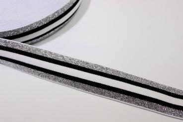 Glam Stripes - elastisch 3 cm - schwarz/weiß/silber Lurex